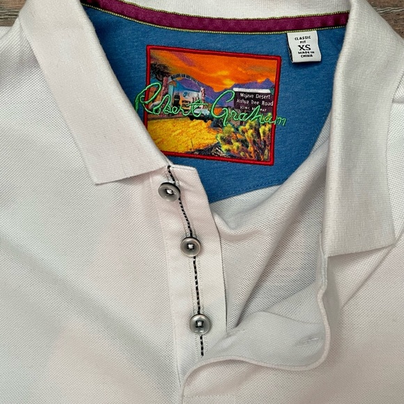 Robert Graham - Mens White Polo with detailed embroidery - Picture 2 of 5